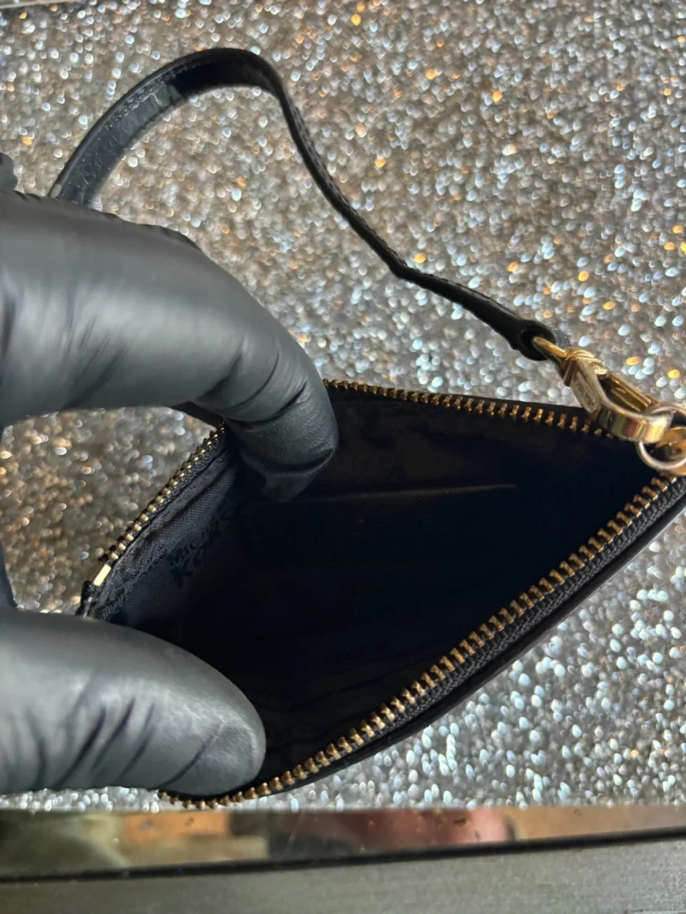 ⭐️Michael Kors‎ Black Embossed Wristlet with Gold Hardware